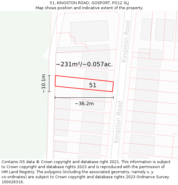 51, KINGSTON ROAD, GOSPORT, PO12 3LJ: Plot and title map