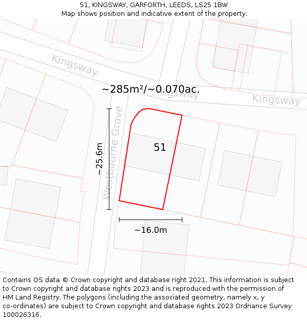 51, KINGSWAY, GARFORTH, LEEDS, LS25 1BW: Plot and title map