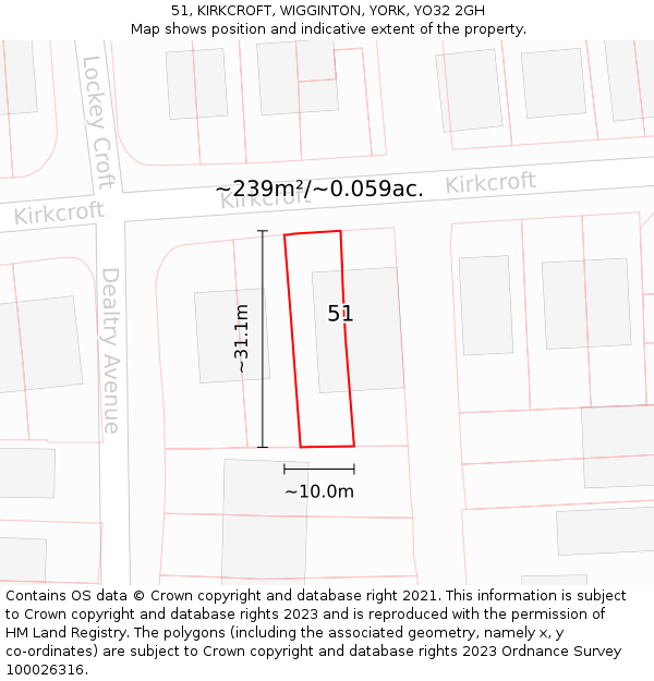 51, KIRKCROFT, WIGGINTON, YORK, YO32 2GH: Plot and title map