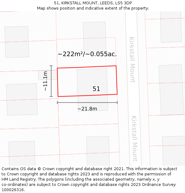 51, KIRKSTALL MOUNT, LEEDS, LS5 3DP: Plot and title map