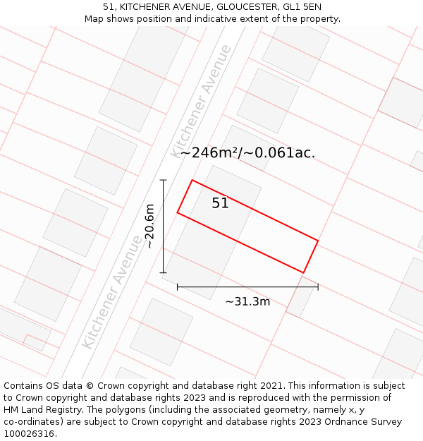 51, KITCHENER AVENUE, GLOUCESTER, GL1 5EN: Plot and title map