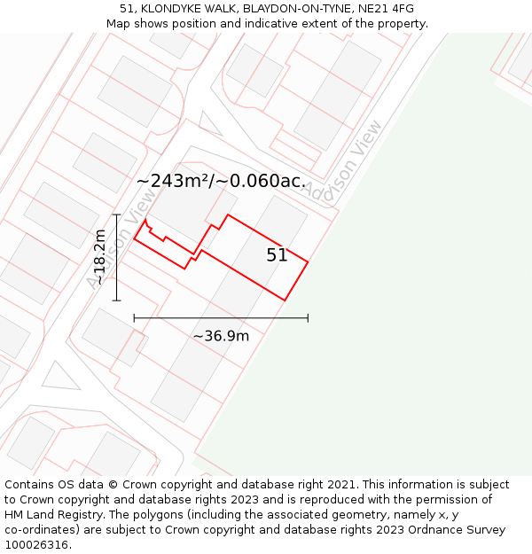 51, KLONDYKE WALK, BLAYDON-ON-TYNE, NE21 4FG: Plot and title map