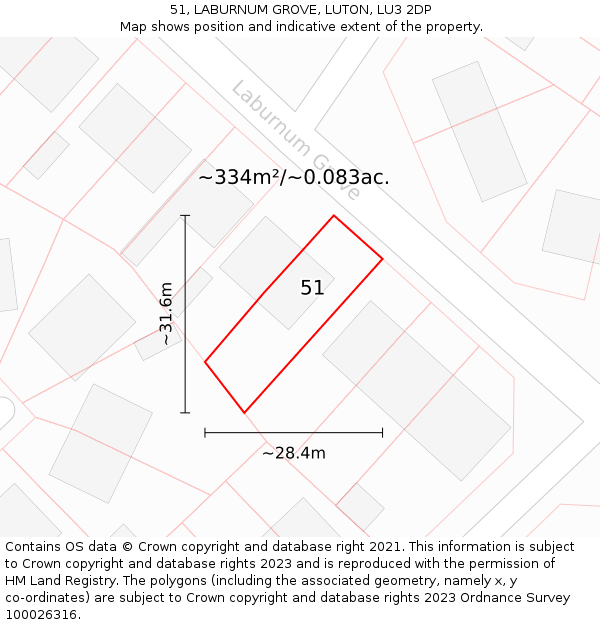 51, LABURNUM GROVE, LUTON, LU3 2DP: Plot and title map