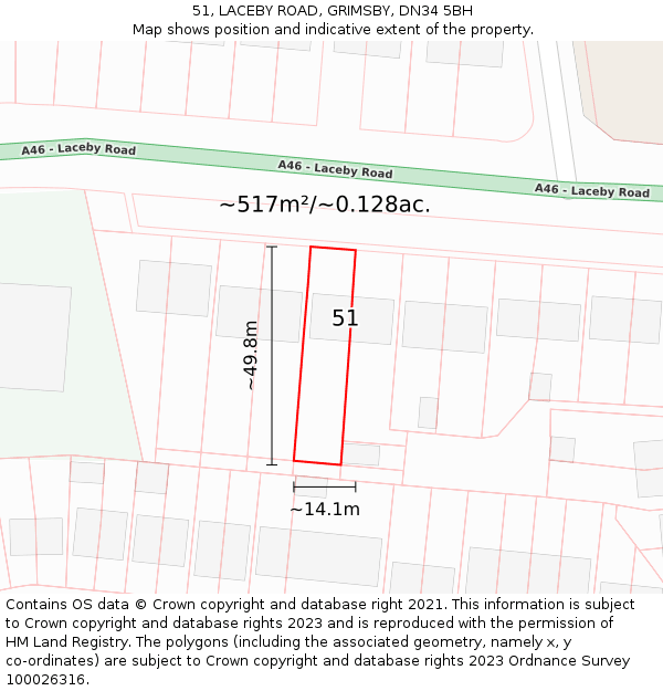 51, LACEBY ROAD, GRIMSBY, DN34 5BH: Plot and title map