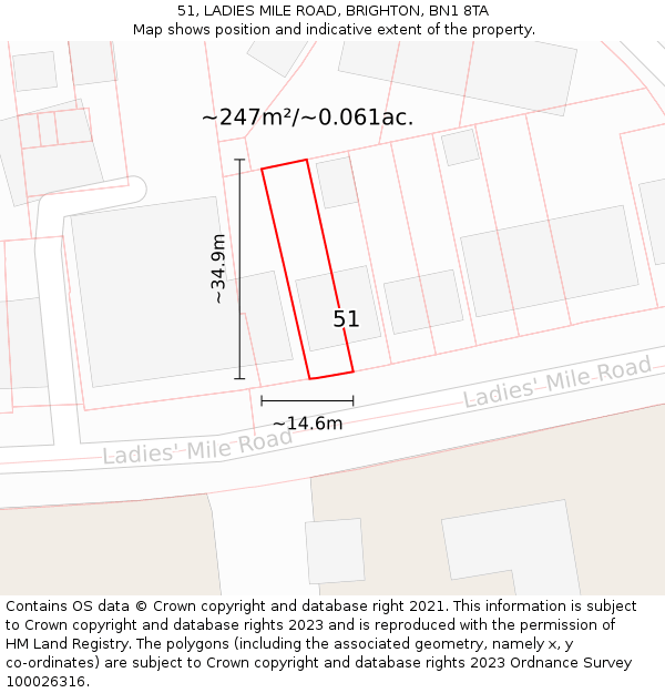 51, LADIES MILE ROAD, BRIGHTON, BN1 8TA: Plot and title map