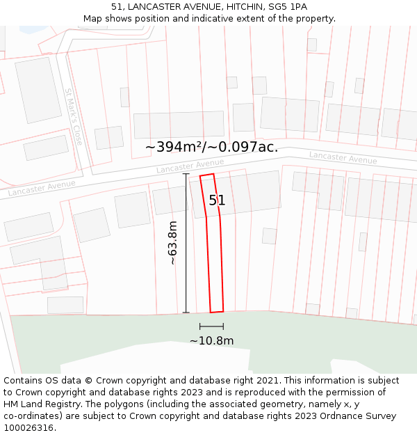51, LANCASTER AVENUE, HITCHIN, SG5 1PA: Plot and title map