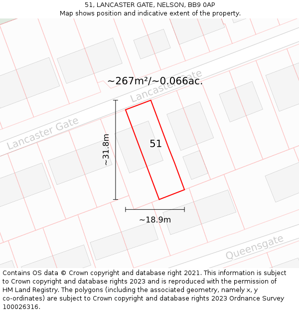 51, LANCASTER GATE, NELSON, BB9 0AP: Plot and title map