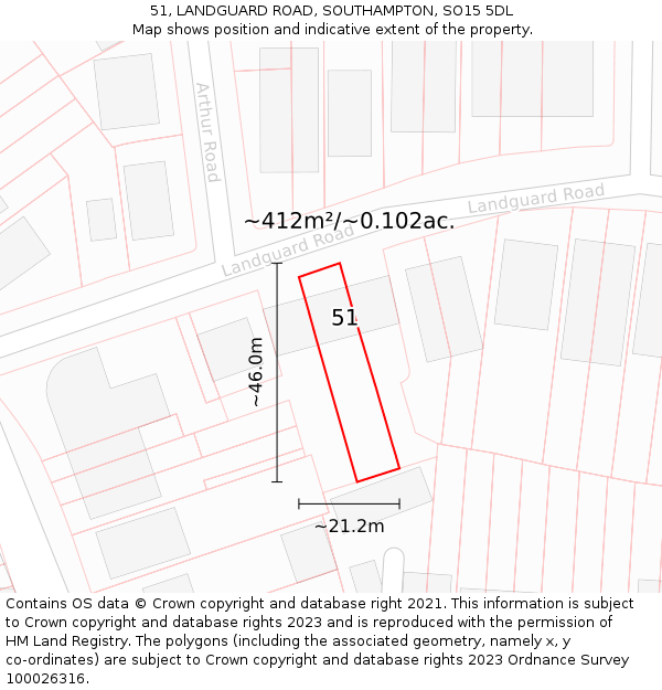 51, LANDGUARD ROAD, SOUTHAMPTON, SO15 5DL: Plot and title map