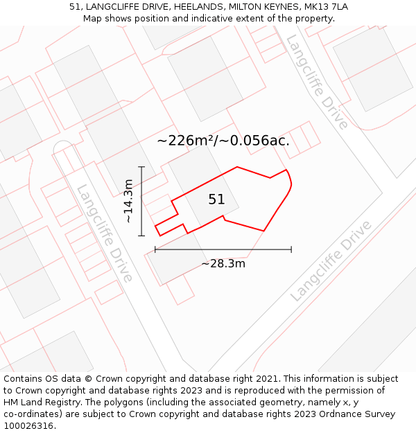 51, LANGCLIFFE DRIVE, HEELANDS, MILTON KEYNES, MK13 7LA: Plot and title map