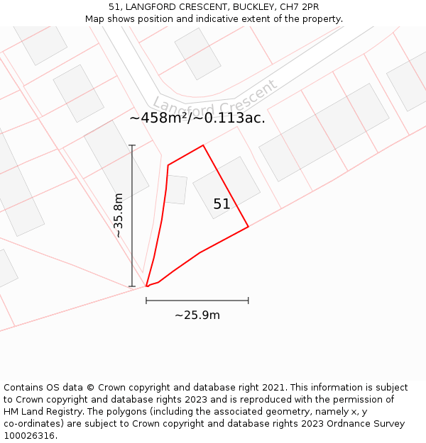 51, LANGFORD CRESCENT, BUCKLEY, CH7 2PR: Plot and title map