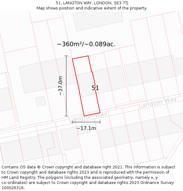51, LANGTON WAY, LONDON, SE3 7TJ: Plot and title map