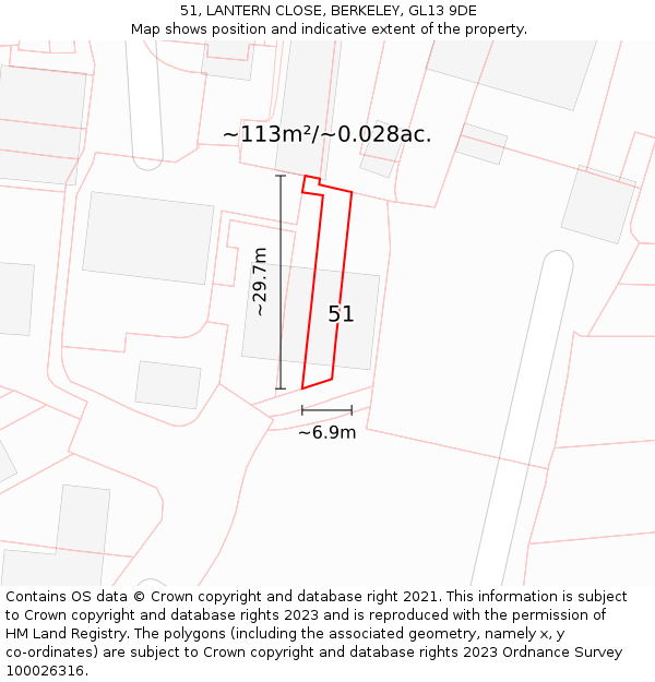 51, LANTERN CLOSE, BERKELEY, GL13 9DE: Plot and title map
