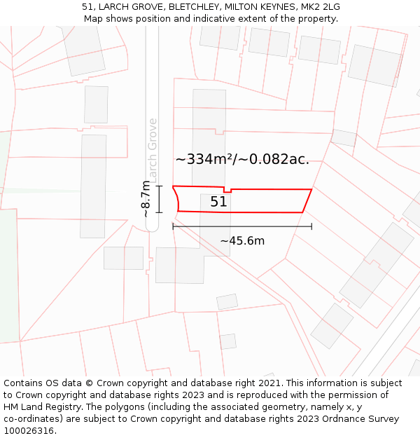 51, LARCH GROVE, BLETCHLEY, MILTON KEYNES, MK2 2LG: Plot and title map