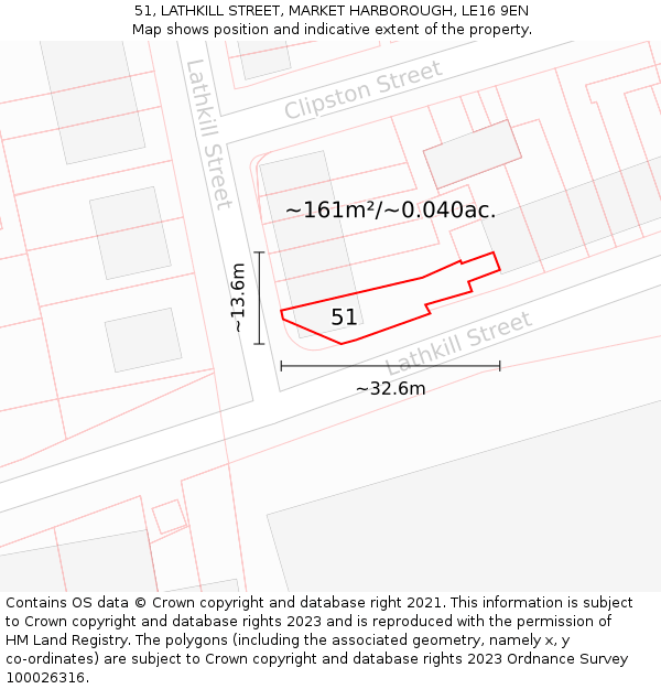 51, LATHKILL STREET, MARKET HARBOROUGH, LE16 9EN: Plot and title map