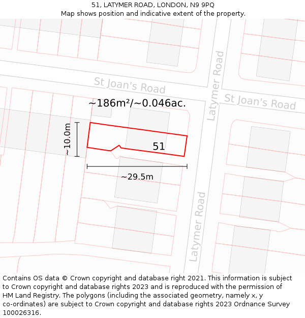 51, LATYMER ROAD, LONDON, N9 9PQ: Plot and title map