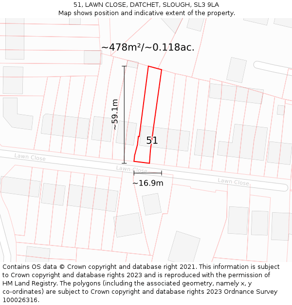 51, LAWN CLOSE, DATCHET, SLOUGH, SL3 9LA: Plot and title map