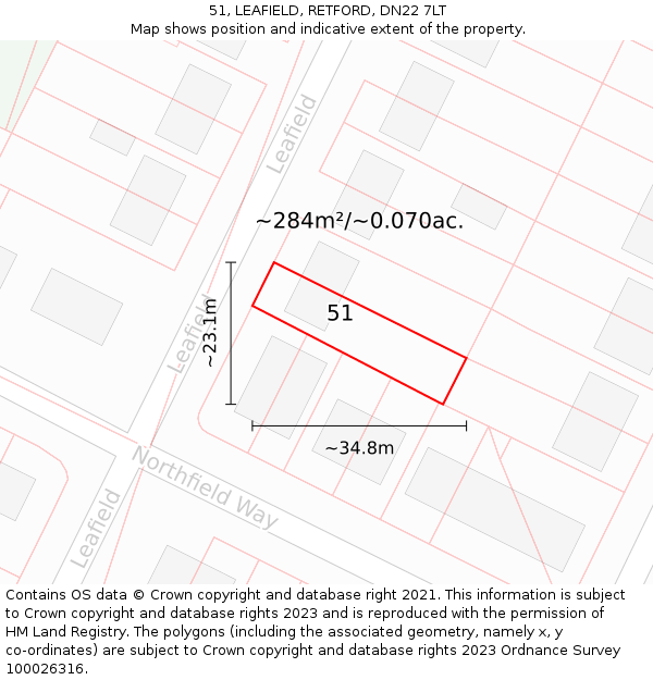 51, LEAFIELD, RETFORD, DN22 7LT: Plot and title map