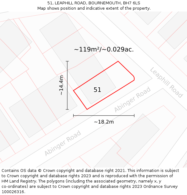 51, LEAPHILL ROAD, BOURNEMOUTH, BH7 6LS: Plot and title map