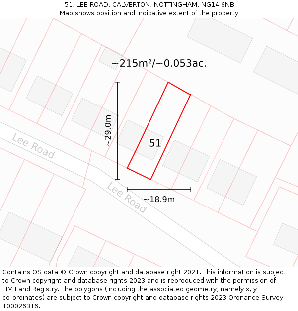 51, LEE ROAD, CALVERTON, NOTTINGHAM, NG14 6NB: Plot and title map