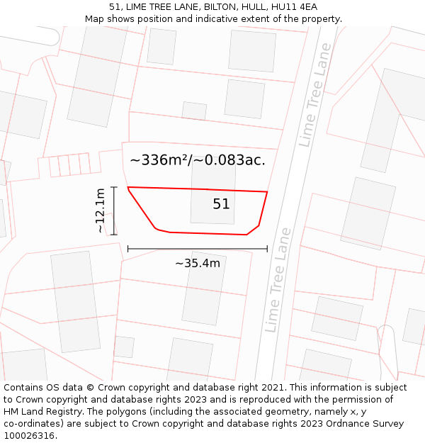 51, LIME TREE LANE, BILTON, HULL, HU11 4EA: Plot and title map