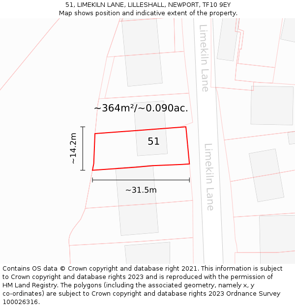 51, LIMEKILN LANE, LILLESHALL, NEWPORT, TF10 9EY: Plot and title map
