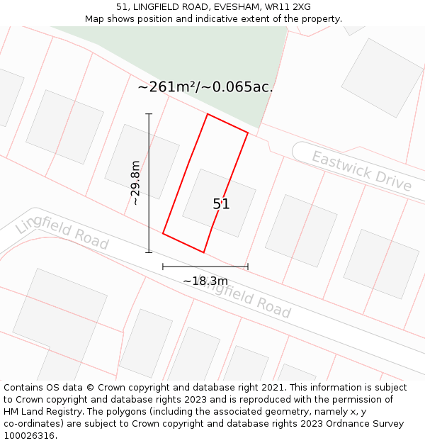 51, LINGFIELD ROAD, EVESHAM, WR11 2XG: Plot and title map