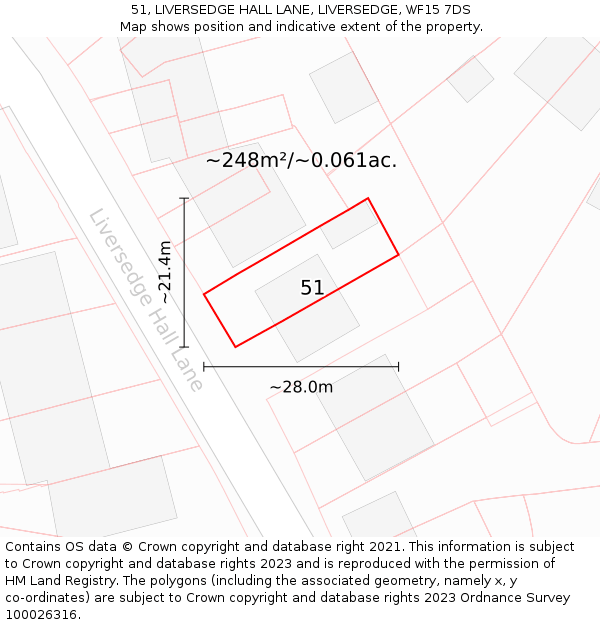 51, LIVERSEDGE HALL LANE, LIVERSEDGE, WF15 7DS: Plot and title map