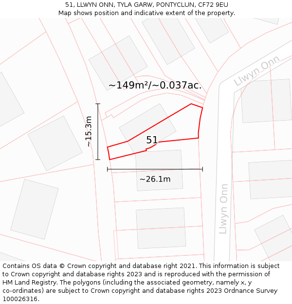 51, LLWYN ONN, TYLA GARW, PONTYCLUN, CF72 9EU: Plot and title map