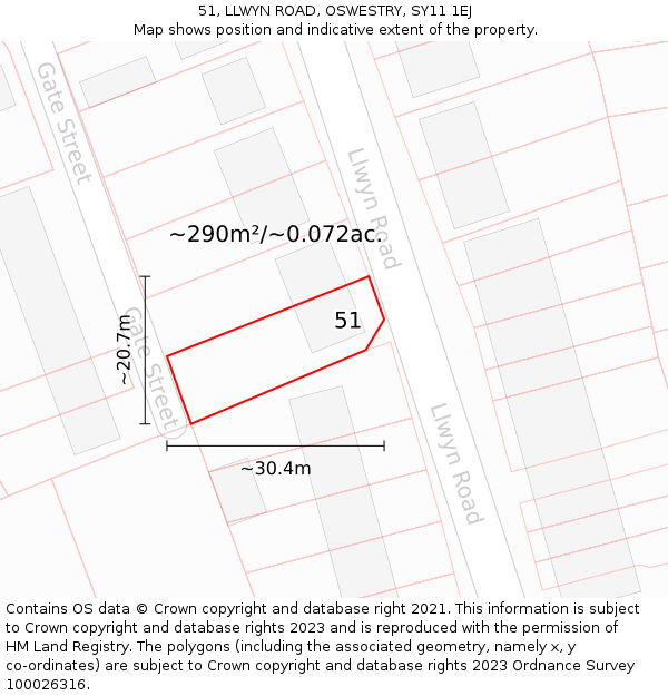 51, LLWYN ROAD, OSWESTRY, SY11 1EJ: Plot and title map