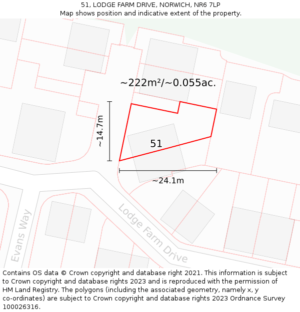 51, LODGE FARM DRIVE, NORWICH, NR6 7LP: Plot and title map