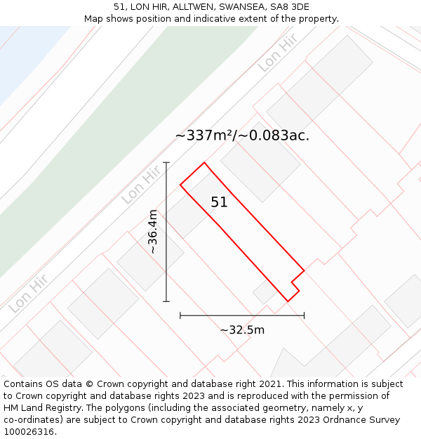 51, LON HIR, ALLTWEN, SWANSEA, SA8 3DE: Plot and title map
