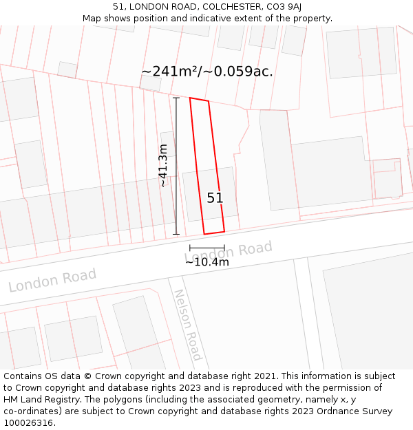 51, LONDON ROAD, COLCHESTER, CO3 9AJ: Plot and title map