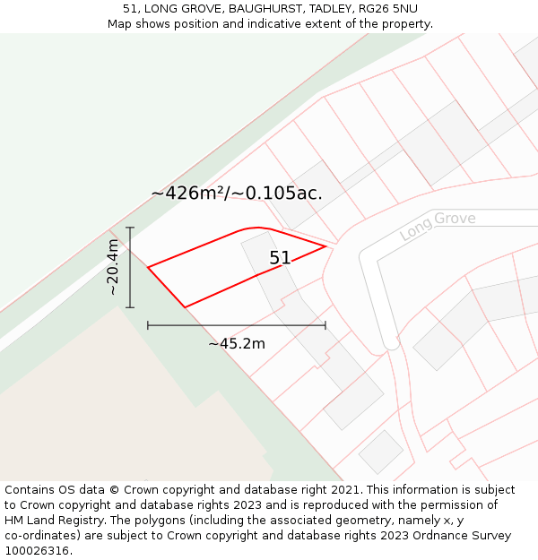 51, LONG GROVE, BAUGHURST, TADLEY, RG26 5NU: Plot and title map