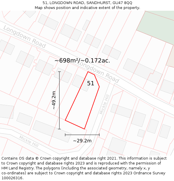 51, LONGDOWN ROAD, SANDHURST, GU47 8QQ: Plot and title map