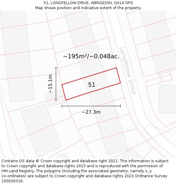 51, LONGFELLOW DRIVE, ABINGDON, OX14 5PG: Plot and title map