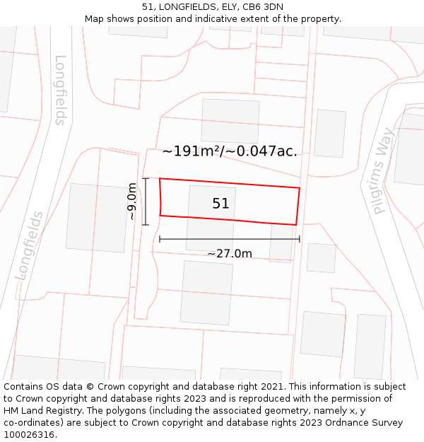 51, LONGFIELDS, ELY, CB6 3DN: Plot and title map