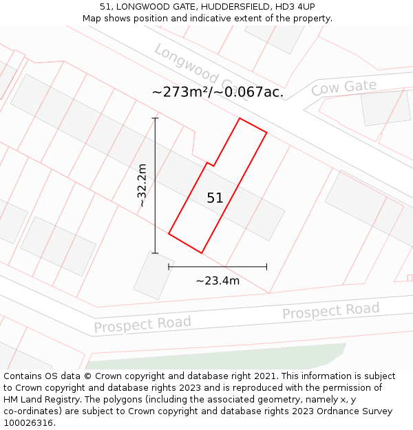 51, LONGWOOD GATE, HUDDERSFIELD, HD3 4UP: Plot and title map
