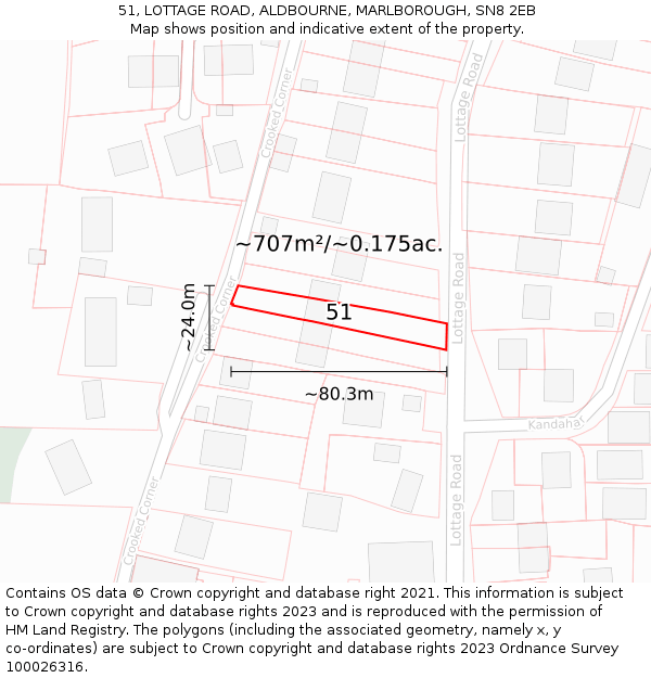 51, LOTTAGE ROAD, ALDBOURNE, MARLBOROUGH, SN8 2EB: Plot and title map