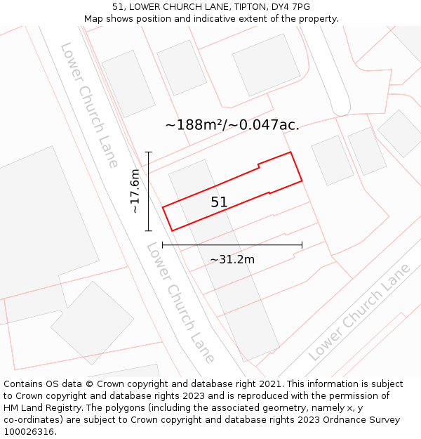 51, LOWER CHURCH LANE, TIPTON, DY4 7PG: Plot and title map