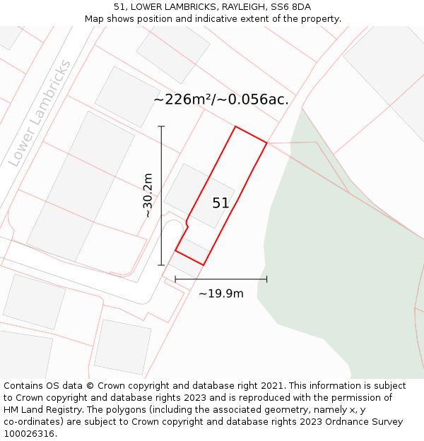 51, LOWER LAMBRICKS, RAYLEIGH, SS6 8DA: Plot and title map