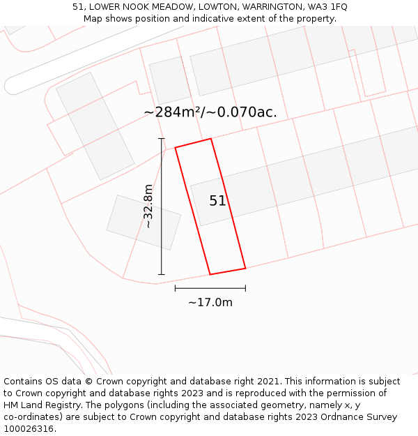 51, LOWER NOOK MEADOW, LOWTON, WARRINGTON, WA3 1FQ: Plot and title map