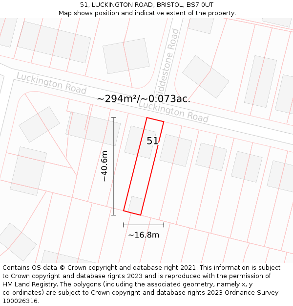 51, LUCKINGTON ROAD, BRISTOL, BS7 0UT: Plot and title map