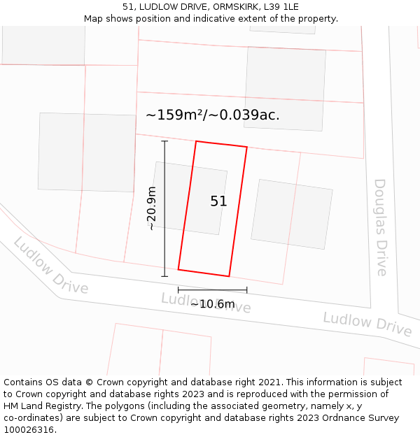 51, LUDLOW DRIVE, ORMSKIRK, L39 1LE: Plot and title map