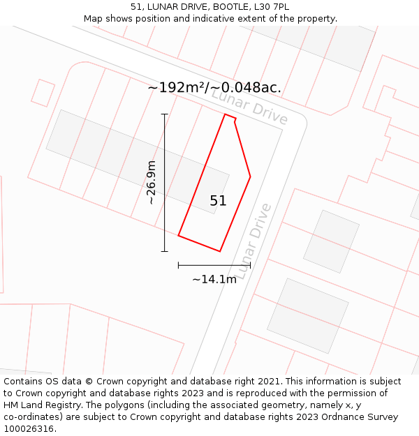 51, LUNAR DRIVE, BOOTLE, L30 7PL: Plot and title map