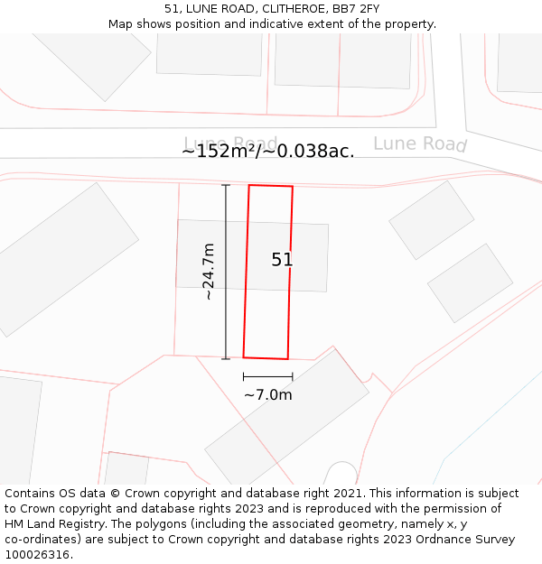 51, LUNE ROAD, CLITHEROE, BB7 2FY: Plot and title map