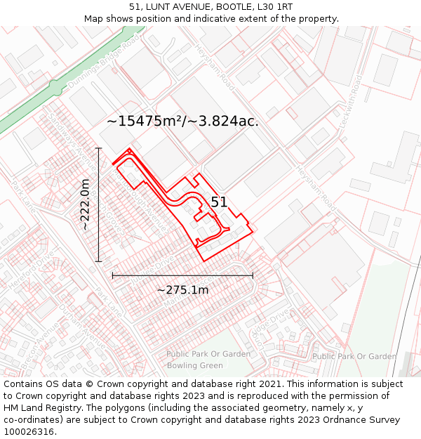 51, LUNT AVENUE, BOOTLE, L30 1RT: Plot and title map