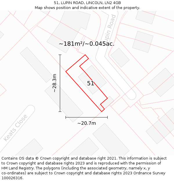 51, LUPIN ROAD, LINCOLN, LN2 4GB: Plot and title map