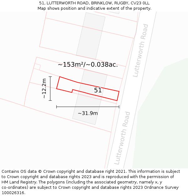 51, LUTTERWORTH ROAD, BRINKLOW, RUGBY, CV23 0LL: Plot and title map