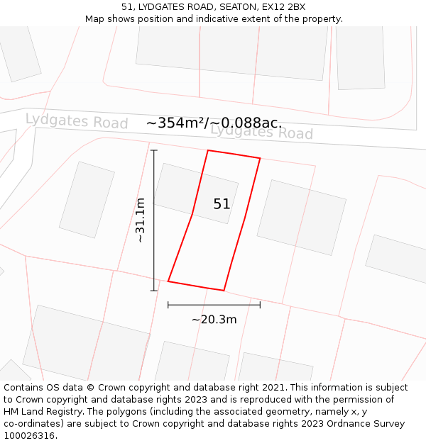 51, LYDGATES ROAD, SEATON, EX12 2BX: Plot and title map