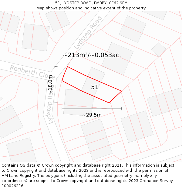 51, LYDSTEP ROAD, BARRY, CF62 9EA: Plot and title map